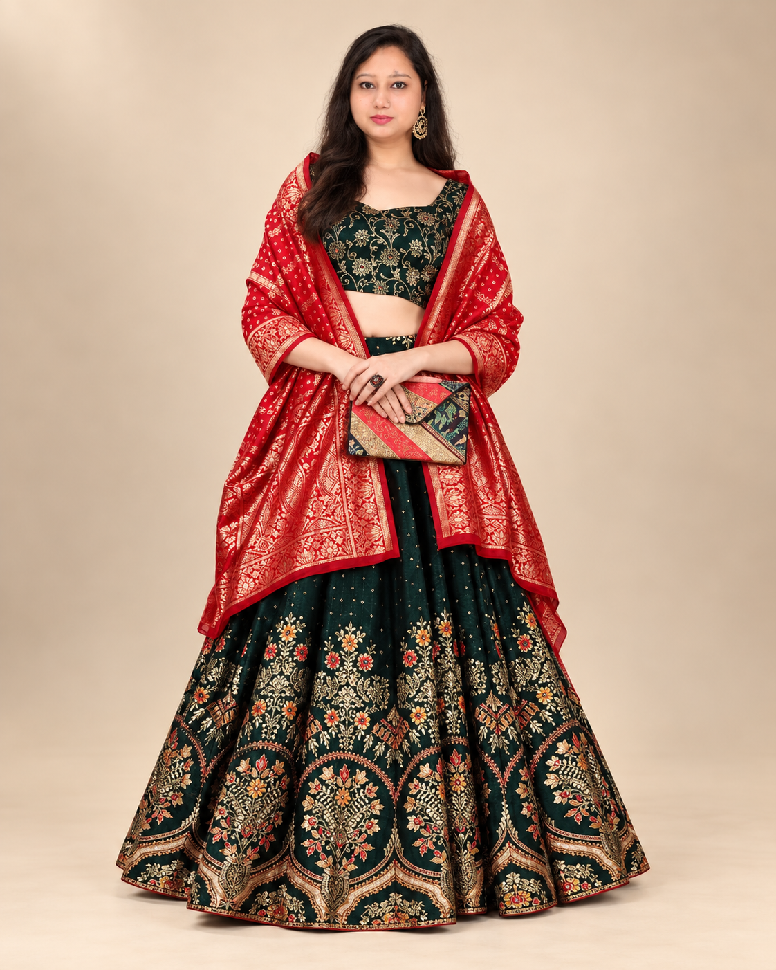 Dark Green lahnga