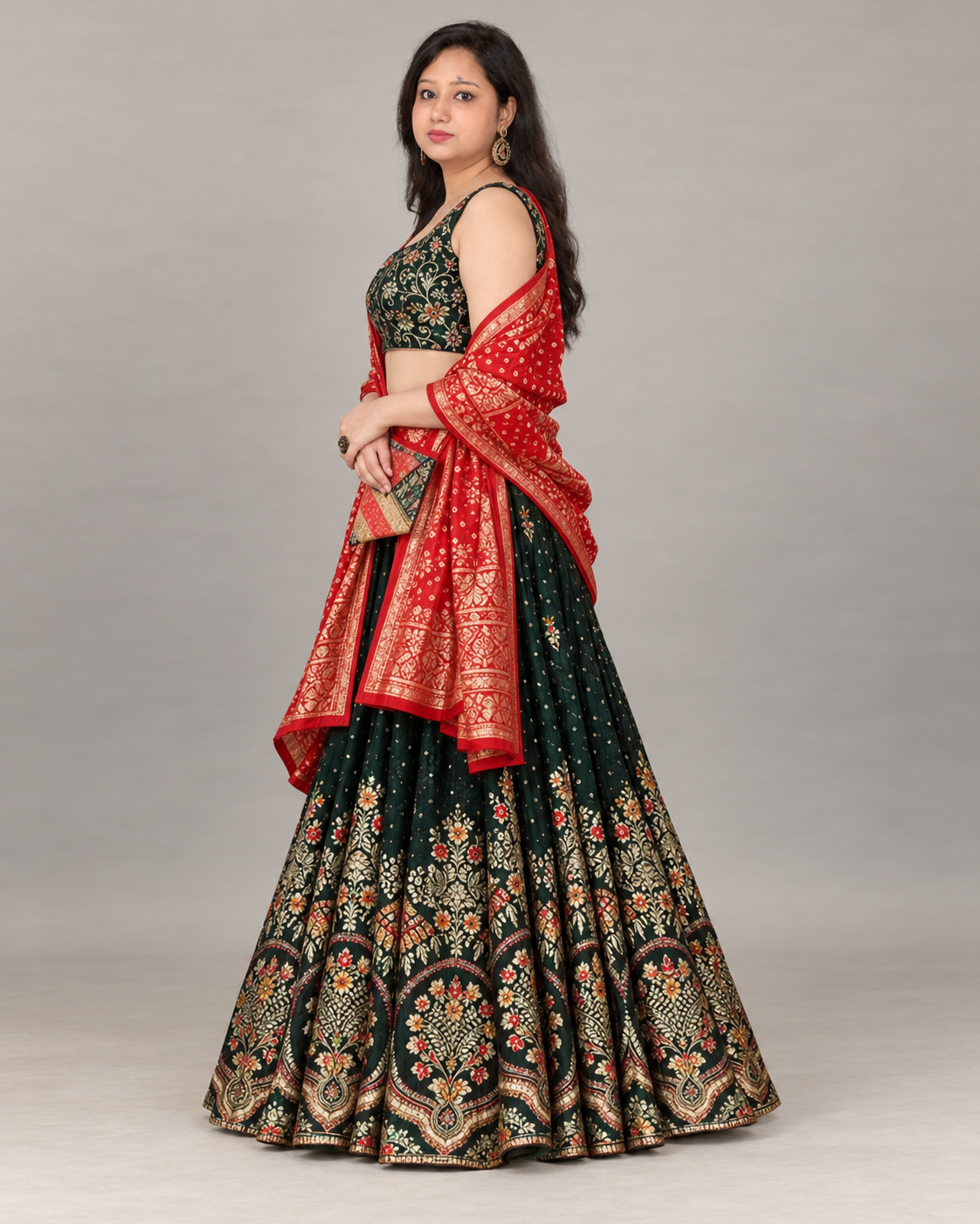 Dark Green lahnga