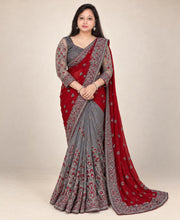 Grey+red saree