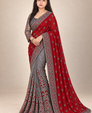 Grey+red saree