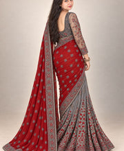 Grey+red saree
