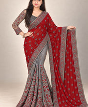 Grey+red saree