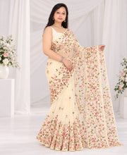 Embroidered Bollywood Net Saree with attached un-stitched blouse piece