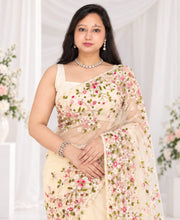Embroidered Bollywood Net Saree with attached un-stitched blouse piece
